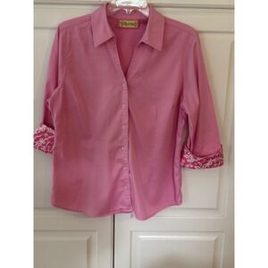 Lilly‎ & Van Pink Button Up Shirt with Patterned Cuffs Women's Size M